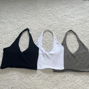 Black, white, and army green halters